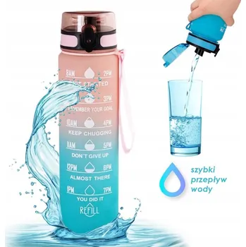 Láhev Lahev Na Pití s motivačním náustkem na vodu Ombre 1 l Růžovo-modrá