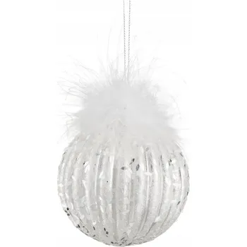 Vánoční dekorace Bílá Vánoční Koule s peřím 8 cm VILLA ITALIA