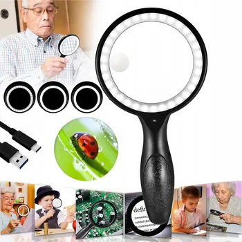 SZKŁO POWIĘKSZAJĄCE S 33 LED, 30X 60X RUČNÍ LUPA PRO ČTENÍ A POZOROVÁNÍ