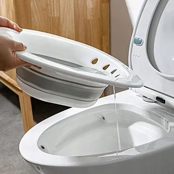 Obraz SKLÁDACÍ BIDET PRO ŽENY ŠEDÝ S IRIGÁTOREM PRO INTIMNÍ HYGIENU A PO PORODU