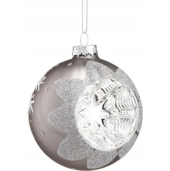 Vánoční dekorace VILLA ITALIA Vánoční Koule REFLEKTOR šedá s hvězdičkami 8 cm