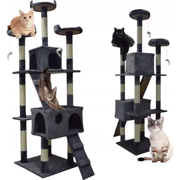 Škrabadlo pro kočky kočky 170 cm tmavě šedý domeček s plošinou, pelíšek sisal