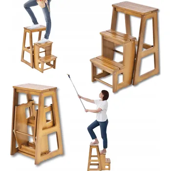 Stolička Taburet Dřevěná stolička s žebříkem - skládací, odstíny hnědé, 66,1 cm