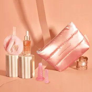 Kosmetická sada Sada baňek na obličej + sérum s křemenem + odličovací tampon + kosmetická taštička