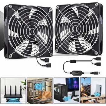 Domácí ventilátor SILENT ČERNÝ 140x140mm 14cm ventilátor do skříně USB DC 5V