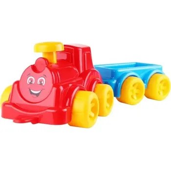 Vláček a vláčkodráha Medvídek Lokomotiva / Vláček s plastovým vagónem v síťce 21x13x22cm 12m +