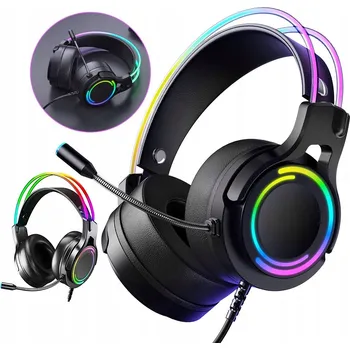 Sluchátka SLUCHÁTKA PŘES UŠI DRÁTOVÁ NA KABELU S RGB PODSVÍCENÍM A MIKROFONEM