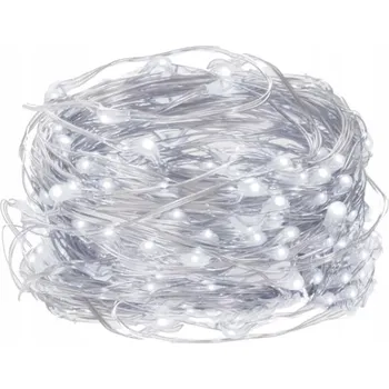 Vánoční světelný řetěz LED světýlka na baterie drátek 10 m 100 LED studená bílá