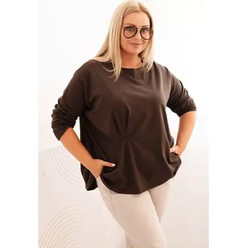 Dámská halenka Kesi Włoski Dámská blůza Plus Size s bavlnou, kapsou a ohrnutým rukávem kiwi Kesi Włoski hnědá | krémová 3384564