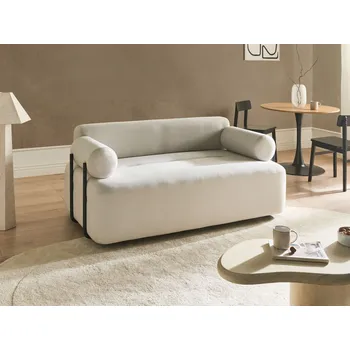 Pohovka 2místná pohovka krémově bílá látka měkké čalounění černé prvky moderní styl obvýací pokoj Beliani