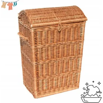 Koš na prádlo VELKÝ HNĚDÝ OZDOBNÝ PLETENÝ RUČNĚ VYROBENÝ KOŠ NA PRÁDLO 70L
