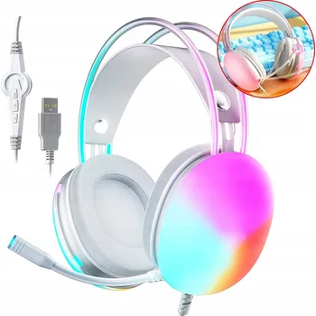 Sluchátka SLUCHÁTKA RŮŽOVÁ HERNÍ S MIKROFONEM PŘES UŠI RGB USB PRO PC DRÁTOVÁ