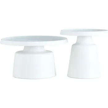 Konferenční stolek Sada bílých konferenčních stolků kulatý, moderní stolek do obývacího pokoje - LEMOS