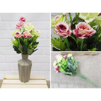 umělá květina Umělá kytice RŮŽE 41 cm RŮŽOVO-ZELENÁ 10 květů KNY-107D