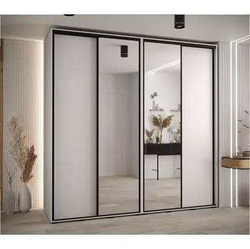 Šatní skříň Vysoká šatní skříň s posuvnými dveřmi Davos 3 240, hloubka 60 cm, výška 235,2 cm - Abiks Meble Bílý mat - černá 240x235.2 cm