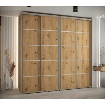Šatní skříň Vysoká šatní skříň s posuvnými dveřmi Davos 4 240, hloubka 60 cm, výška 235,2 cm - Abiks Meble dub artisan-stříbrná 240x235.2 cm