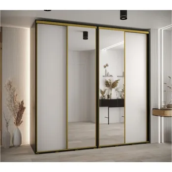 Šatní skříň Vysoká šatní skříň s posuvnými dveřmi Davos 3 240, hloubka 60 cm, výška 235,2 cm - Abiks Meble černý mat-bílý mat-zlatá 240x235.2 cm