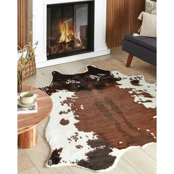 Bytový textil Koberec bílý / hnědý umělá hovězí kůže 150 x 200 cm nepravidelný vzor moderní rustikální Beliani