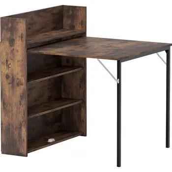 Rozkládací jídelní stůl se 4 policemi 80 x 90 x 93 cm | rustikálně hnědý