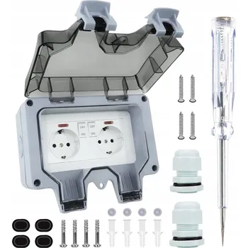 Elektrická zásuvka DVOJITÁ VENKOVNÍ ZÁSUVKA ELEKTRICKÁ ZAHRADNÍ VODOTĚSNÁ IP66 16A