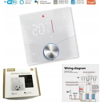 Termostat TERMOSTAT POKOJOWY WIFI TUYA LCD do kocioł gazowy POKRĘTŁO 5A Biały