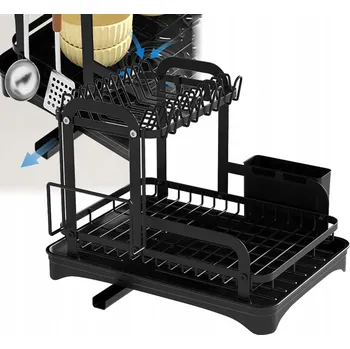 Odkapávač na nádobí ODKAPÁVAČ NA NÁDOBÍ DVOUÚROVŇOVÝ NA TALÍŘE PŘÍBORY ČERNÝ