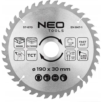 Pilový kotouč Kotouč do pily, vidiový, 190 x 30 mm, 40 zubů, na dřevo NEO TOOLS