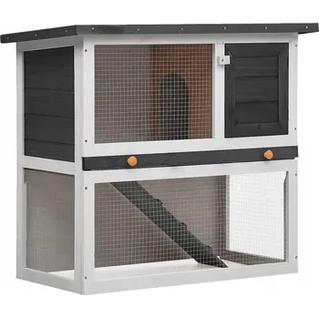 Obraz Dřevěná klec pro králíky, šedo-bílá, 90x45x80 cm, zelená střecha