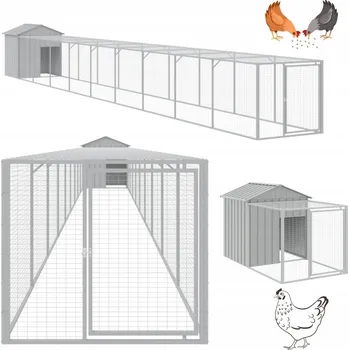 kurník ŠEDÝ OCELOVÝ KURNÍK S VELKÝM VÝBĚHEM PRO SLEPICE KLECE VÝBĚH SE STŘECHOU 10 m