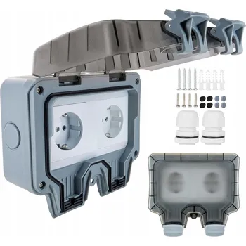 Elektrická zásuvka DVOJITÁ VENKOVNÍ ZÁSUVKA ELEKTRICKÁ ZAHRADNÍ VODOTĚSNÁ IP66 16A