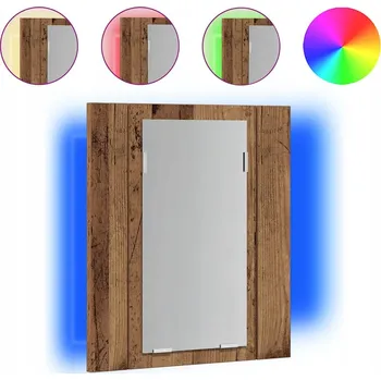 Koupelnový nábytek Koupelnová skříňka se zrcadlem a RGB LED osvětlením, vzhled starého dřeva, 40 x 12 x 45 cm
