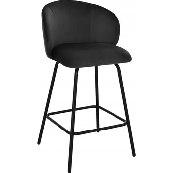 Barová židle Barová Židle, velurová barová židle černá s opěradlem pro kuchyň ostrova NEMI 65 cm