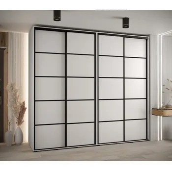 Šatní skříň Vysoká šatní skříň s posuvnými dveřmi Davos 4 260, hloubka 60 cm, výška 235,2 cm - Abiks Meble Bílý mat - černá 260x235.2 cm