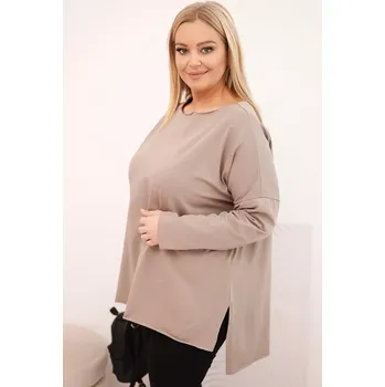 Dámská halenka Kesi Dámská bavlněná blůza Plus Size asymetrická s dlouhým rukávem fango Kesi hnědá 3498370