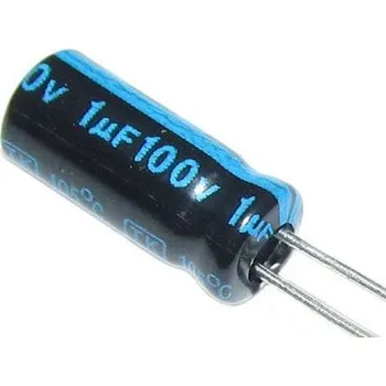 Elektronická součástka 1u/100V 105°, 5x11x2mm, elektrolyt.kondenzátor radiální