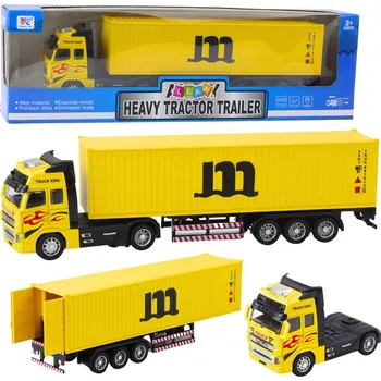 autíčko Nákladní automobil s kontejnerem, kovová kabina, zatahovací pohon, žlutá