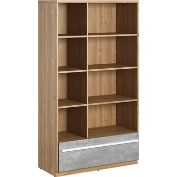 regál Prostorná knihovna se zásuvkou do studentského nebo dětského pokoje Plano - Lenart Dub Nash / Mitu Grey / Bílá 90x161 cm