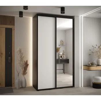 Šatní skříň Vysoká šatní skříň s posuvnými dveřmi a zrcadlem Davos 3 140, hloubka 45 cm, výška 235,2 cm - Abiks Meble černý mat-bílý mat-černá 140x235.2 cm