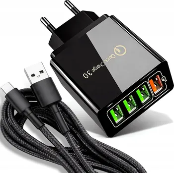 RYCHLÁ SÍŤOVÁ NABÍJEČKA KOSTKA 4X USB QC 3.0 + SILNÝ KABEL USB C