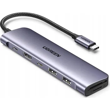 USB hub Ugreen CM195 adaptér USB-C hub 7v1 HDMI 4K 3x USB čtečka karet PD 100W