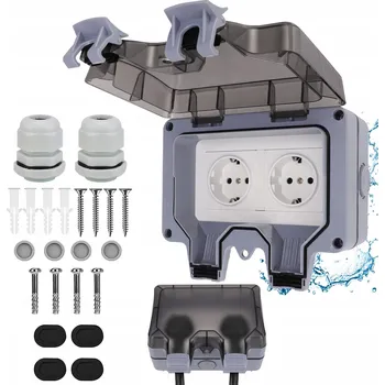 Elektrická zásuvka DVOJITÁ VENKOVNÍ ELEKTRICKÁ ZÁSUVKA ZAHRADNÍ VODOTĚSNÁ IP66