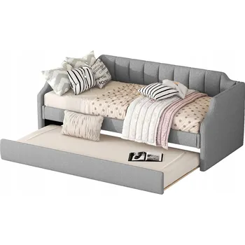 Pohovka Rozkládací pohovka pro jednu osobu čalouněná na kolečkách, 90x200 cm, šedá