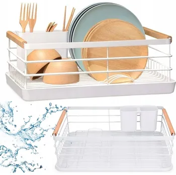 Odkapávač na nádobí DÁREK K DNI ŽEN BÍLÁ SUŠIČKA ODKAPÁVAČ NA NÁDOBÍ S PODNOSEM NA DŘEVO