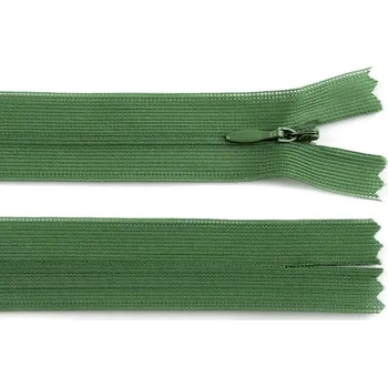 Zip Spirálový zip skrytý No 3 délka 30 cm dederon, malé, 265 zelená lahvová