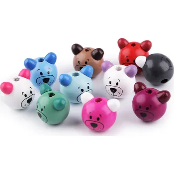 Dřevěná hlava medvídek Ø24 mm, střední, mix č. 2