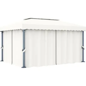 Zahradní altán ZBXL Altán se závěsy 4 x 3 m krémově bílý hliník