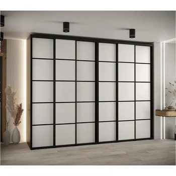 Šatní skříň Vysoká šatní skříň s posuvnými dveřmi Davos 4 300, hloubka 60 cm, výška 235,2 cm - Abiks Meble černý mat-bílý mat-černá 300x235.2 cm