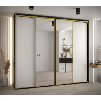 Šatní skříň Vysoká šatní skříň s posuvnými dveřmi Davos 3 280, hloubka 45 cm, výška 235,2 cm - Abiks Meble černý mat-bílý mat-zlatá 280x235.2 cm