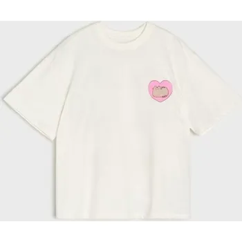 Dívčí oblečení Sinsay - Bavlněná košilka s potiskem Pusheen the Cat - krémová - 749HB-01X - 749HB-01X-146