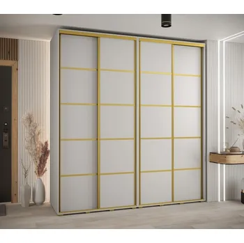 Šatní skříň Vysoká šatní skříň s posuvnými dveřmi Davos 4 220, hloubka 60 cm, výška 235,2 cm - Abiks Meble Bílá / Zlatá 220x235.2 cm